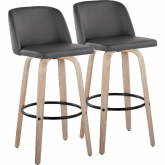 Toriano 26" Swivel Counter Stool in White Washed Wood & Grey Leatherette (Set of 2)